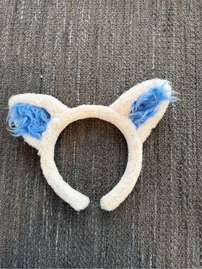 Plush Cream Headband with Blue Faux Fur Ears - Kids Hair Accessory